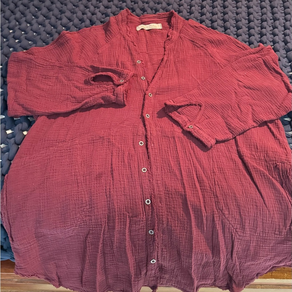 Free People We The Free Summer Daydream Buttondown in Burgundy